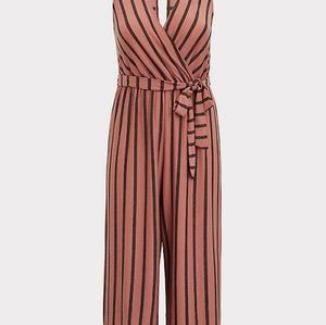 Torrid Dusty Rose Striped Culotte Jumpsuit Size 1